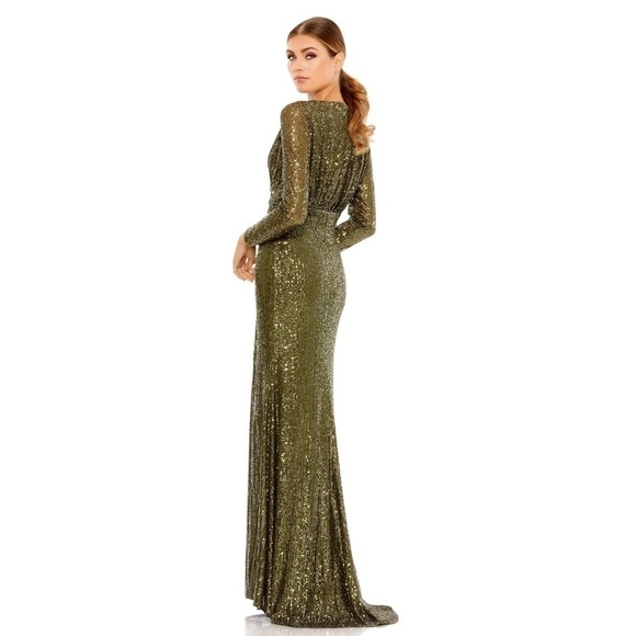 Ieena for Mac Duggal 26490 Sequined Long Sleeve Gown in Olive Size 6 NWT! - Picture 3 of 11